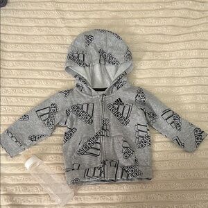 Adidas Kids Logo Print Gray Hoodie